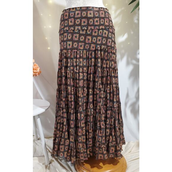 Jones New York Dresses & Skirts - Vtg Jones New York 100% Silk Boho Floral Print Tiered Maxi Hippie Skirt Size 8